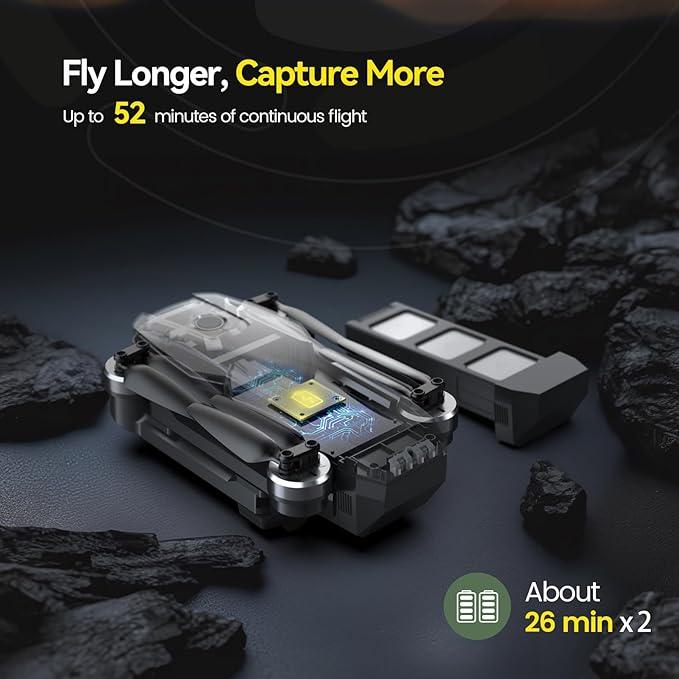 Holy Stone HS720 Foldable GPS Remote Drone with 4K Camera , Quadcopter with Brushless Motor, Auto Return Home, Follow Me, 52 Minutes Flight Time