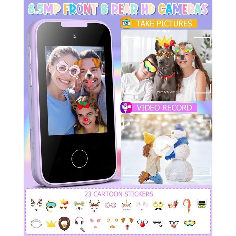 Kids Smart Phone Gifts for Girls 6-8 Year Old,Touchscreen Toy Cell Phone with Multi APPs 8G TF Card for Learning Play Christmas Birthday Gifts for Girls Age 3 4 5 6 7 8 9