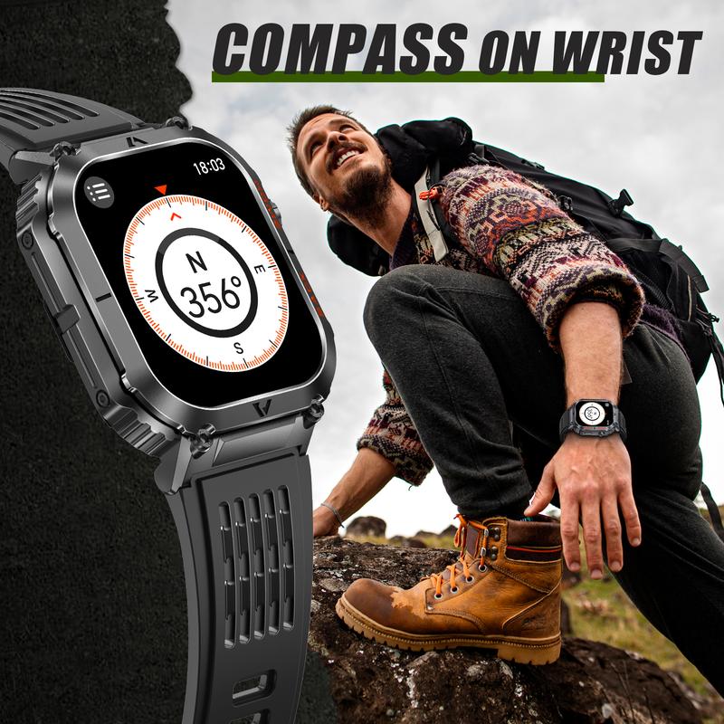 EIGIIS EW5 5ATM Waterproof Outdoor Smart Watch for Men, Compass Smartwatches 2.02” ,  100+ Sports Modes, Compatible Smartphone Devices Wearable square fashion