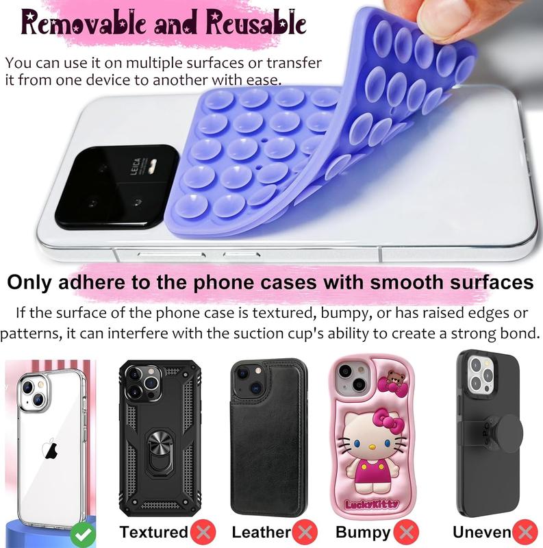 1 Pack Suction Phone Mount Silicone Suction Cup Phone Case Mount Double Sided, Phone Accessories Hands-Free Strong Grip Holder for Selfies and Videos, Silicon Phone Stand Sticky for iPhone and Android Pink Detachable Magnetic