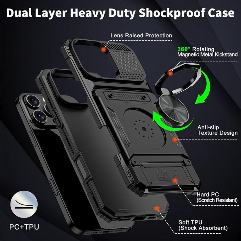 Shockproof Phone Case with Card Holder, 1 Count 360° Rotatable Ring Kickstand Phone Case, Phone Accessories for iPhone 16 Pro Max