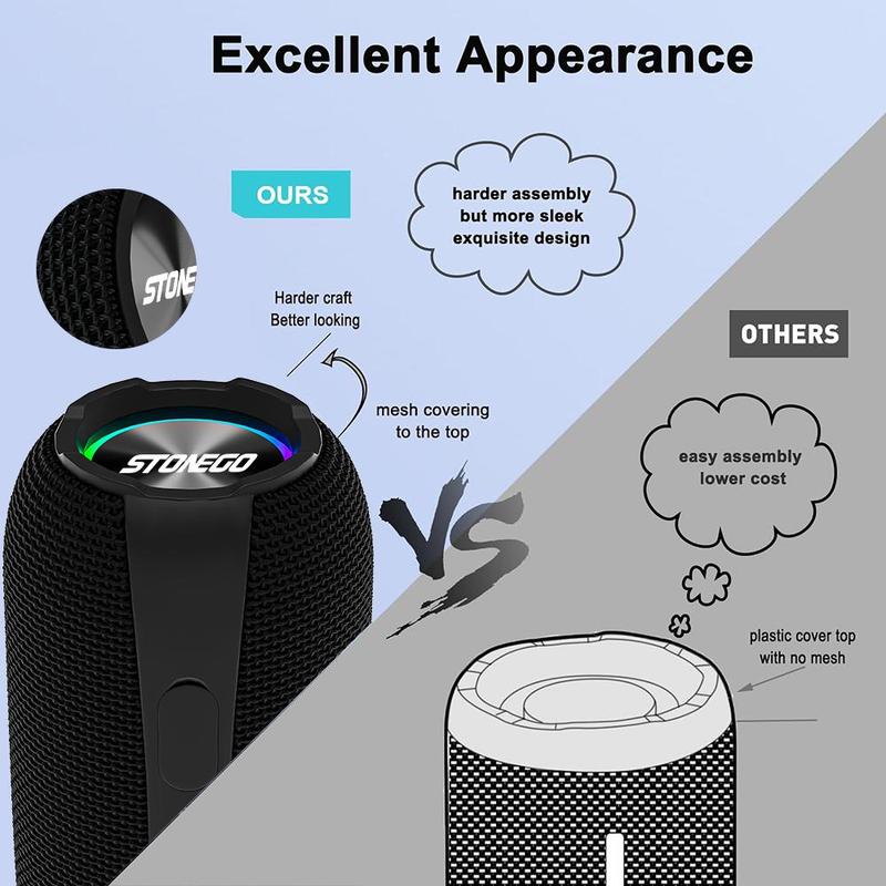 Portable Wireless Speaker, IPX7 Waterproof Speaker with LED Light, Rechargeable Bluetooth-compatible Speaker with DSP Sound Effect Control for Party, Shower, Birthday & Holiday Gift