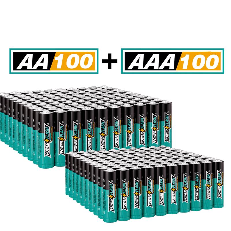 POWERFLASH AA100pcs+ AAA100pcs Batteries, Long-Lasting Power, Leakproof Design, 10 Years Shelf Life, Alkaline Battery for Accessories Phone Smartphone