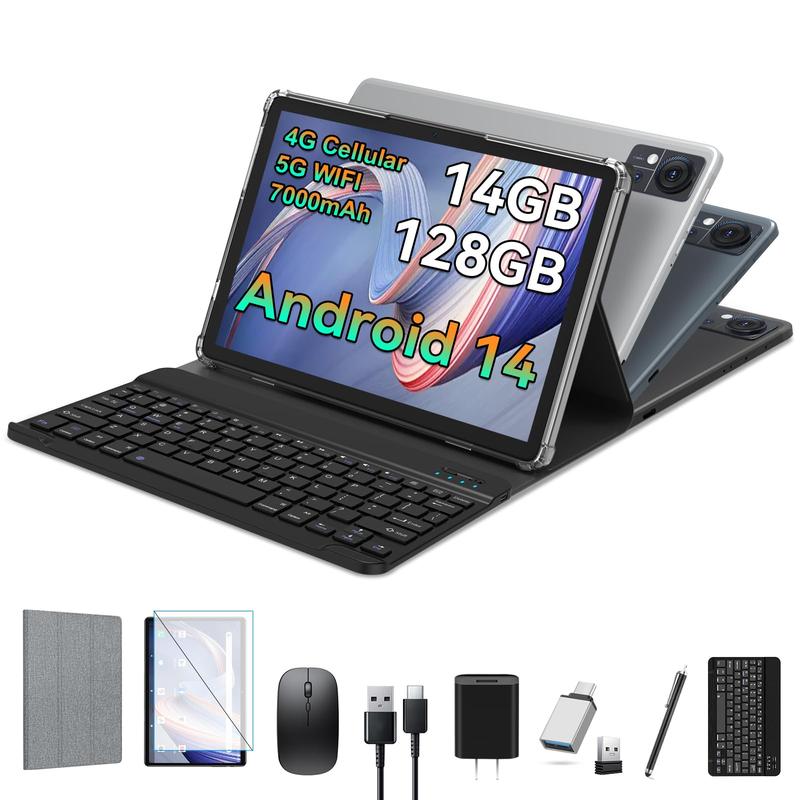 Android 14 Tablet 4G Cellular 14GB RAM(8+6 Virtual)+128GB ROM+1TB, 2024 Newest 5G WIFI Tablet 10.1 Inch Screen, 2 in 1 Tablet with Keyboard Octa-Core 7000mAh Battery, Bluetooth Mouse Case Black friday deal, Christmas gift, tablet on sale internet tablet