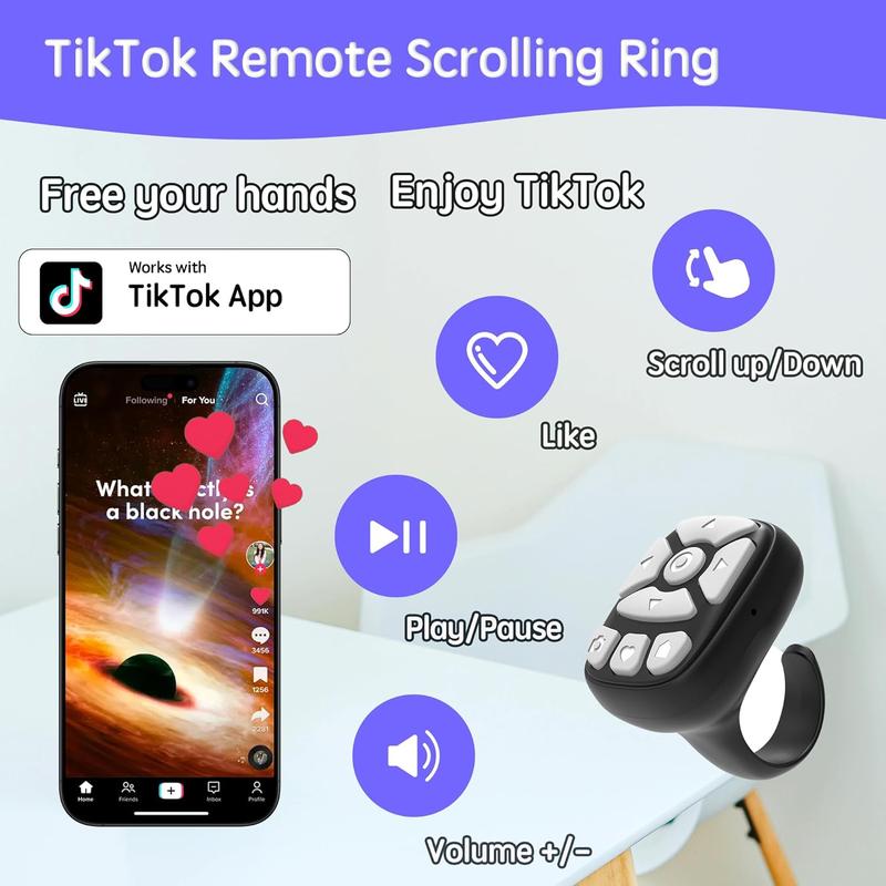 [Limited Time Deal] TikTok Scrolling Ring Microphone Remote Control, Fingertip wireless Bluetooth remote control