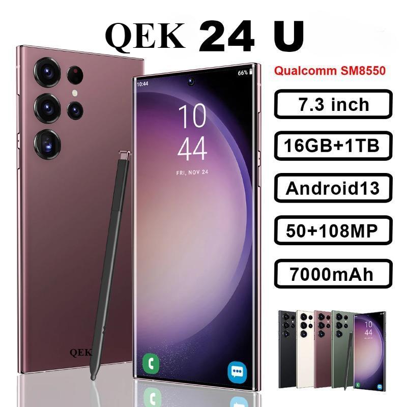 QEK Original S24 Ultra Smartphone Network 7.3inch 16GB+1TB Android Mobile Phones Unlocked 7000mAh 50MP+108MP 5G Cellphone NFC