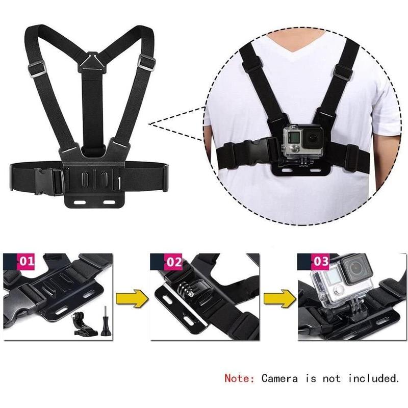 3 in 1 Universal Action Camera Accessories Kit - Head Strap Mount Chest Harness Selfie stick Compatible with Gopro Hero 13 12 11 10 9 8 7 6 5 AKASO EK7000 V50 Brave 7 Dragon Touch Action Camera