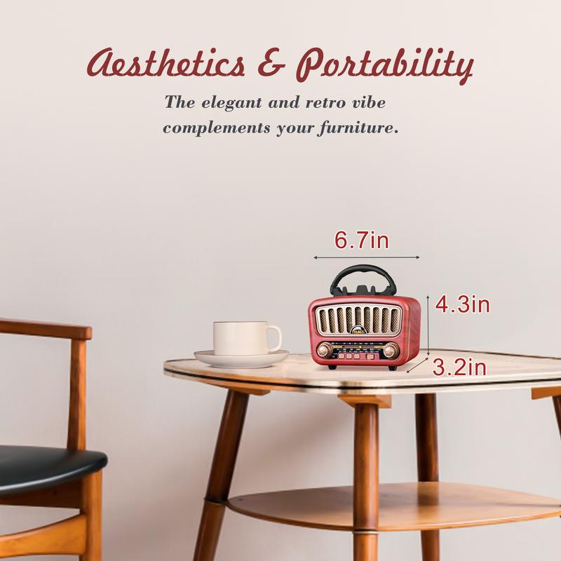 PRUNUS J-180 Vintage Retro Radio Bluetooth Speaker with Best Sound, Portable AM FM Radio with Loud Volume, Bluetooth 5.0 Wireless Connection, TF Card & MP3 Player, Rechargeable Speaker