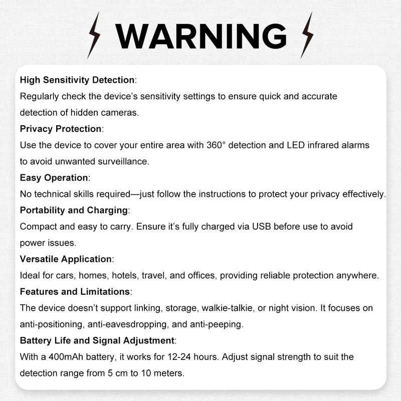 Hidden Camera Detector, Camera Detector, Eavesdropping Device & Hidden Camera Detector with 5 Sensitivity Levels & Professional Mode GPS Tracker Detector