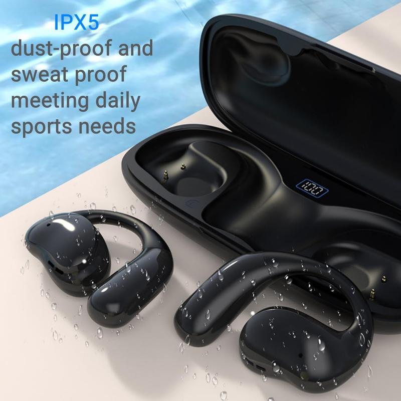 RythmWave YJ11 Bluetooth Open Ear Wireless Earbuds: On Ear Headphones with Hi-Fi Stereo Audio, Touch Control Bluetooth Headphones, Waterproof Sport Earphones with Mic for Android iOS (400mAh Black)