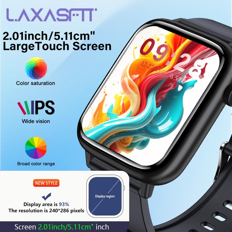 2.01in HD Large Screen Smartwatch for Men and Women, Support Receive Dial Calls 100+ Sport Modes Message Alerts, IP68 Waterproof Multifunctional Smartwatch for Android and iOS square fashion affordable  smart Wearable Smartphone