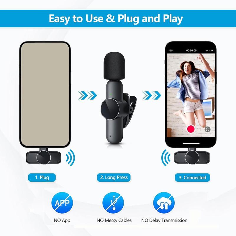 Portable Wireless Lavalier Microphone, Bass Boosted Mic, 1 Set Collar Clip Wireless Microphone for iPhone & Android Phone, Plug-play Lapel Mic for Video Recording, Teaching, Laptop, Interviews, Podcast, Tiktok & Vlog, Audio Accessories, Fall Gift