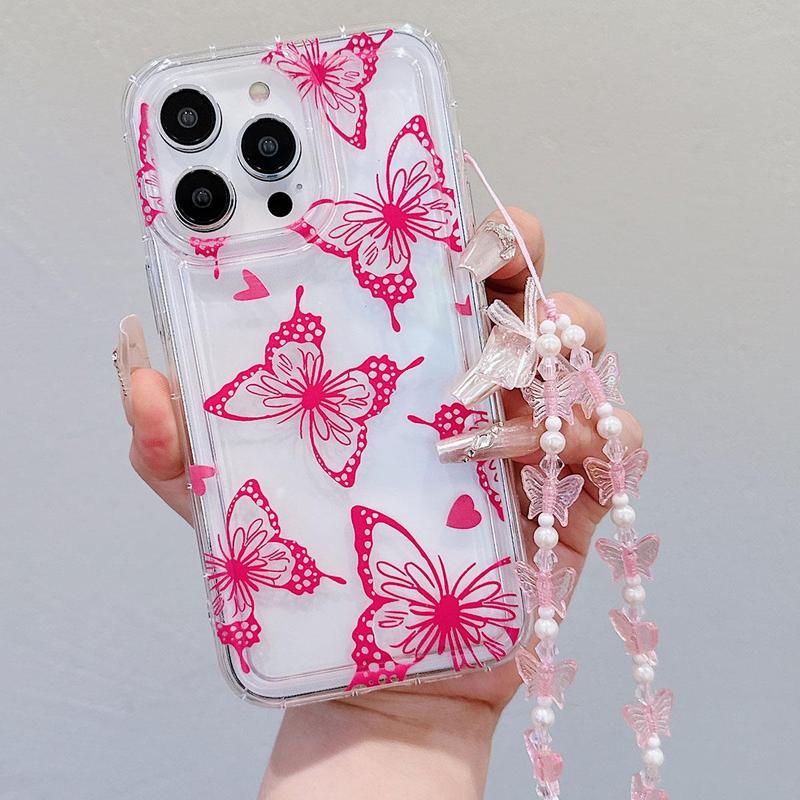 Butterfly Decor Phone Case with Wrist Strap, Shockproof Phone Protective Cover for Fall, Fashion Phone Accessories for iPhone Cases 11 12 13 14 15 Pro Max Series, Phone Cases Accessories