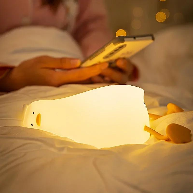 USB Rechargeable Duck Silicone Night Light, Lying Duck Night Lamp Silicone Patting Light Room Bedside Lamp Home Decor Lamp For Child Gift Led Animal