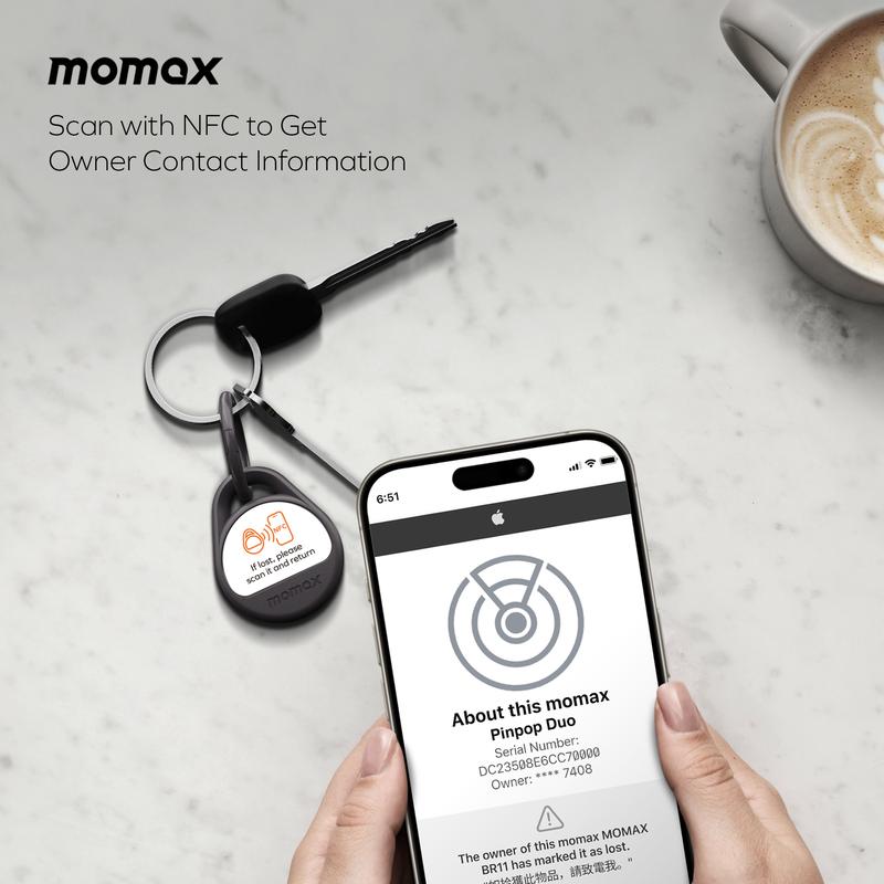 MOMAX Key GPS Finder Tracker Tag Waterproof Supports Apple and Android  with APP,Sound Location, Locator for Luggage,Suitcase,Wallet