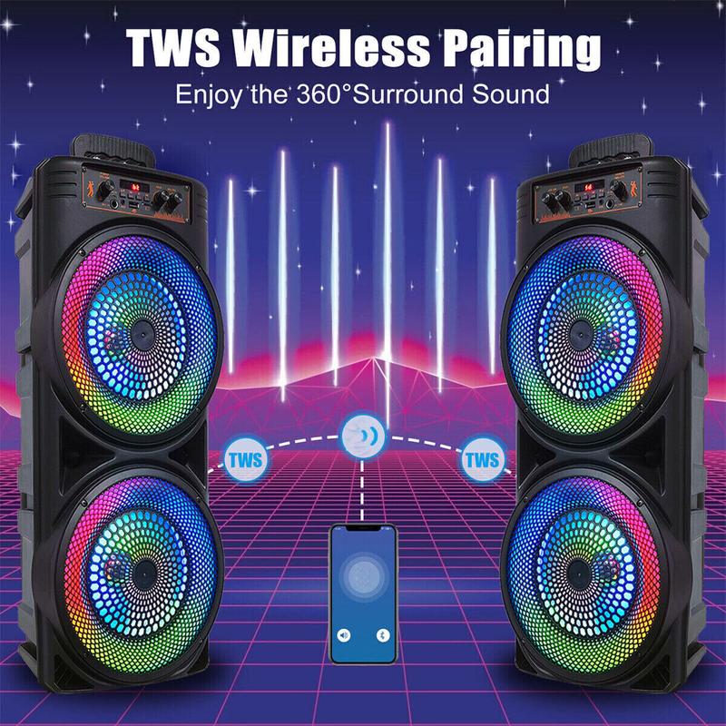 5000W Dual 8'' Bluetooth Speaker Sub Woofer Heavy Bass Sound System Party & Mic audio device sound  system