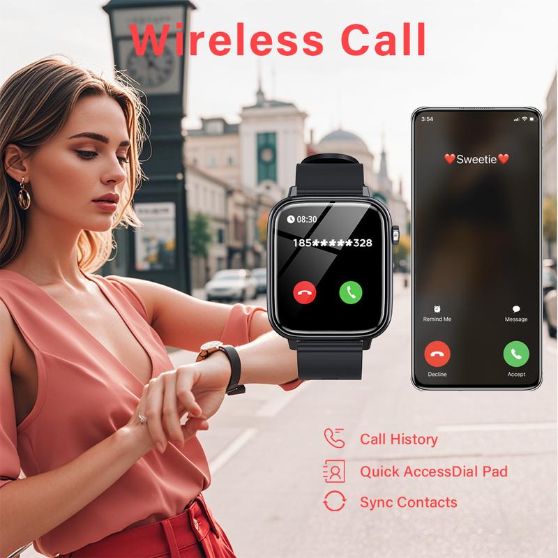 2.01in HD Large Screen Smartwatch for Men and Women, Support Receive Dial Calls 100+ Sport Modes Message Alerts, IP68 Waterproof Multifunctional Smartwatch for Android and iOS square fashion affordable  smart Wearable Smartphone