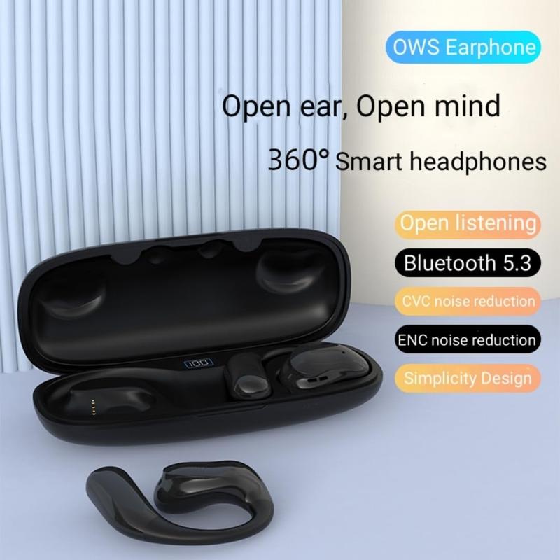 RythmWave YJ11 Bluetooth Open Ear Wireless Earbuds: On Ear Headphones with Hi-Fi Stereo Audio, Touch Control Bluetooth Headphones, Waterproof Sport Earphones with Mic for Android iOS (400mAh Black)