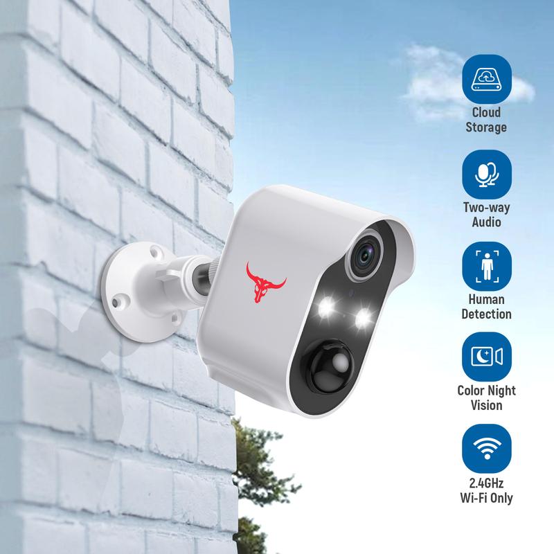 1080P Wireless Security Camera with Spotlights, AI Human Detection, Color Night Vision, 2-way Talk, FHD Live view, Cloud Storage, 2.4G WiFi, Battery powered, Indoor Outdoor Surveillance for Home Security