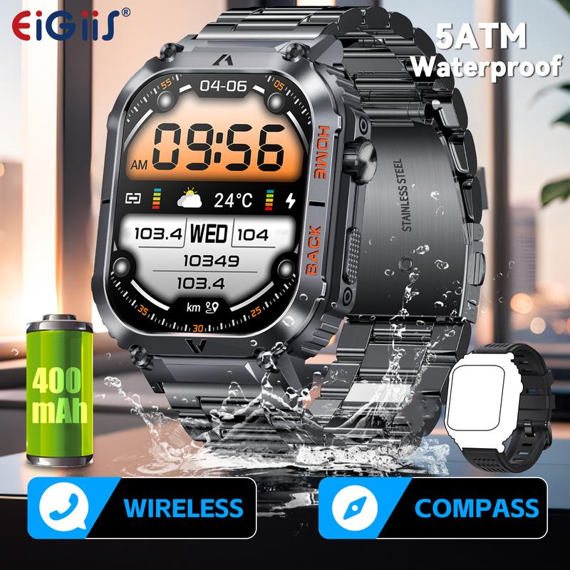 EIGIIS EW5 5ATM Waterproof Outdoor Smart Watch for Men, Compass Smartwatches 2.02” ,  100+ Sports Modes, Compatible Smartphone Devices Wearable square fashion