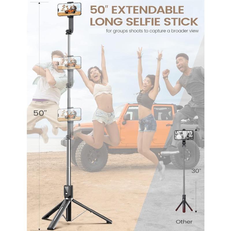 Selfie Stick Phone Tripod with Remote, 50 inch Portable 5 in 1 Selfie Stick Phone Tripod, Wireless Selfie Stick Tripod for Cell Phone