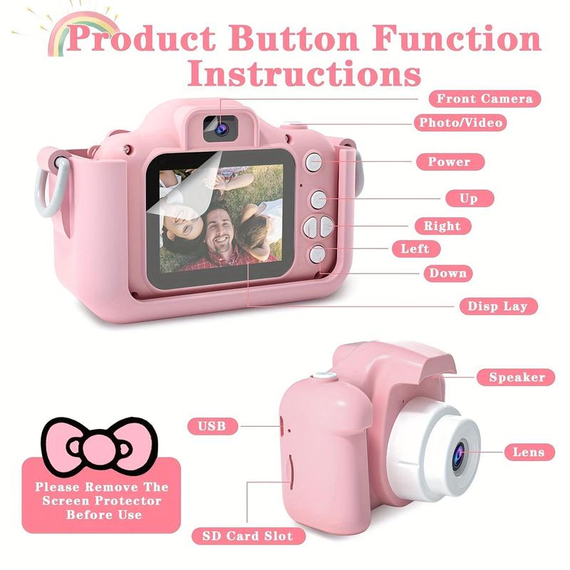 Compact Mini Digital Cameras, Portable Cute Cat Ear Shape Design Video Digital Camera with 32GB SD Card, USB Rechargeable Camera, Stocking Fillers Gift