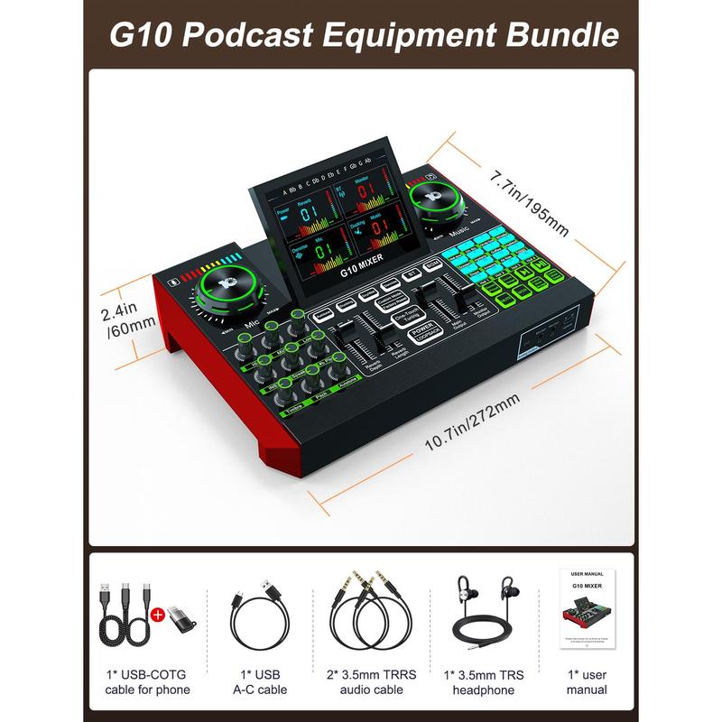 Tenlamp G10 Audio Interface. Comes with 48V phantom power. Ideal for podcasting, live streaming, and gaming. Features adjustable LCD. Mobile friendly