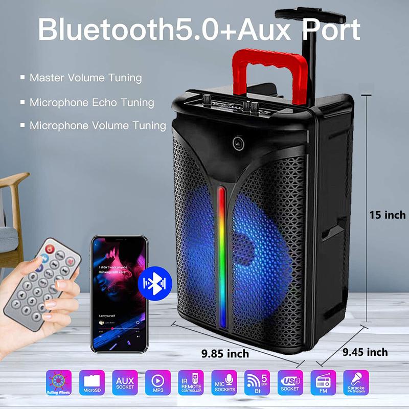 5000W Dual 8'' Bluetooth Speaker Sub Woofer Heavy Bass Sound System Party & Mic audio device sound  system