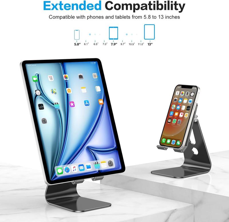 Adjustable Tablet Stand for Desk, Upgraded Longer Arms for Greater Stability, T2 Tablet Holder with Hollow Design for Bigger Sized Phones and Tablets Such as iPad Pro Air Mini, Black