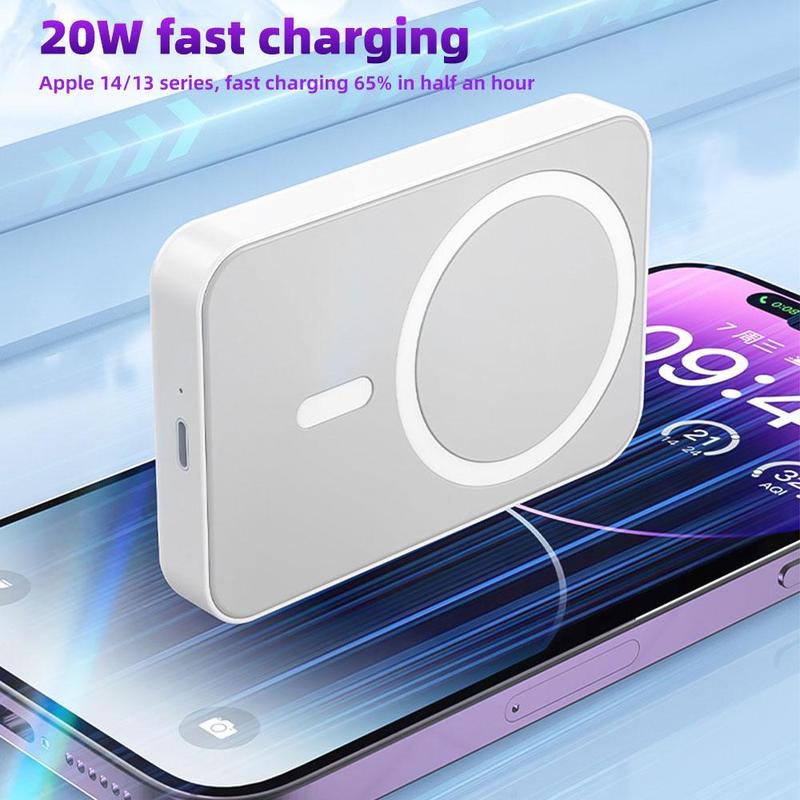 Magnetic Power Supply, 10000mAh Wireless Portable Charger with Folding Stand for iPhone 15 14 13 12, Intelligent temperature control