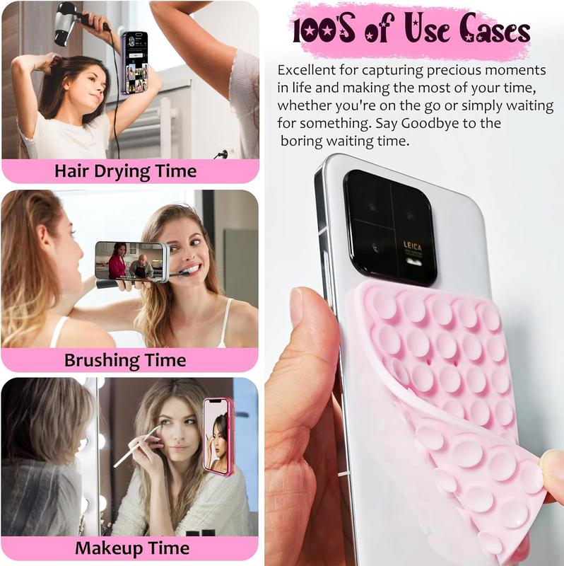 1 Pack Suction Phone Mount Silicone Suction Cup Phone Case Mount Double Sided, Phone Accessories Hands-Free Strong Grip Holder for Selfies and Videos, Silicon Phone Stand Sticky for iPhone and Android Pink Detachable Magnetic