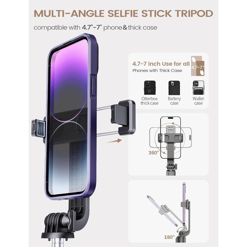 Selfie Stick Phone Tripod with Remote, 50 inch Portable 5 in 1 Selfie Stick Phone Tripod, Wireless Selfie Stick Tripod for Cell Phone