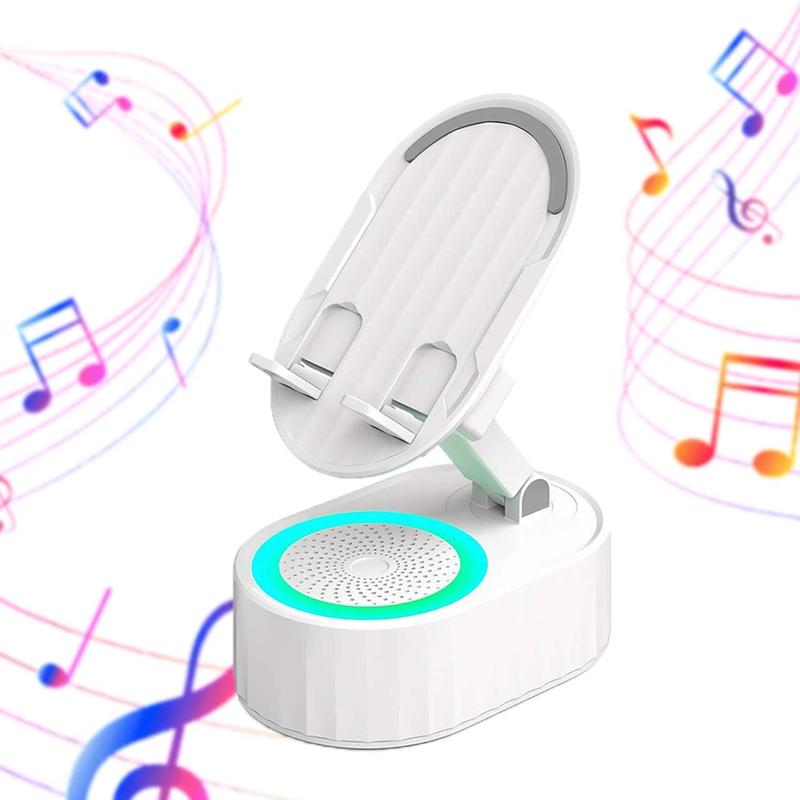 Wireless Induction Audio Bluetooth Speaker 5in1，Multi functional phone holder 300° Foldable, Phone Holder Emergency Rechargeable Portable Power Tablet Stand for iPhone  Android Non-Slip Base,With Colorful Ambient Light, Unique Cool Gadget Tech Gifts