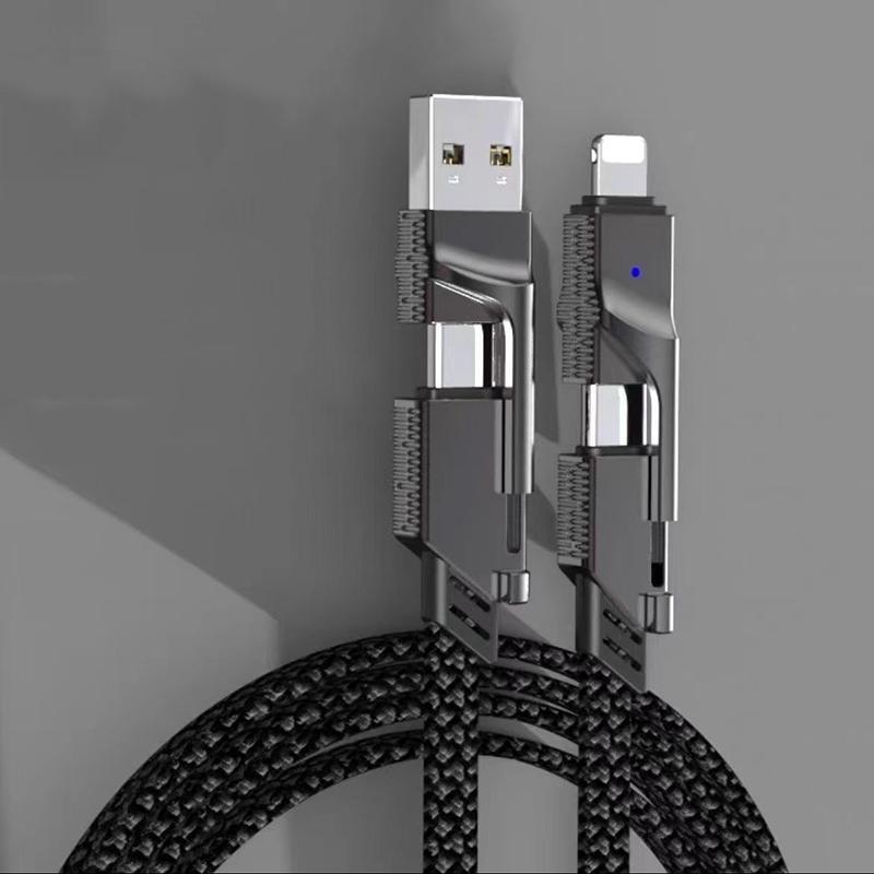 4 in 1 65W Fast Charging Data Cable, 1 Count Multifunctional Simultaneous Charging & Transmission Data Cable, Universal Quick Charge Wire Cable for Home Office