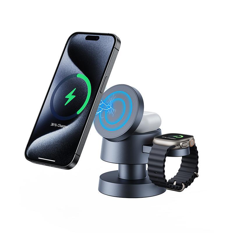 4-in-1 Magnetic Wireless Charger, Multifunctional Wireless 15W Magnetic Fast Charging Stand with Night Light for iPhone, Wireless Charger for Airpods, Quick Charging Station, Charger