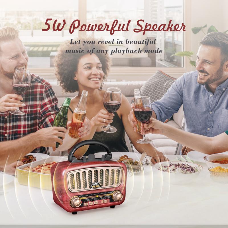 PRUNUS J-180 Vintage Retro Radio Bluetooth Speaker with Best Sound, Portable AM FM Radio with Loud Volume, Bluetooth 5.0 Wireless Connection, TF Card & MP3 Player, Rechargeable Speaker