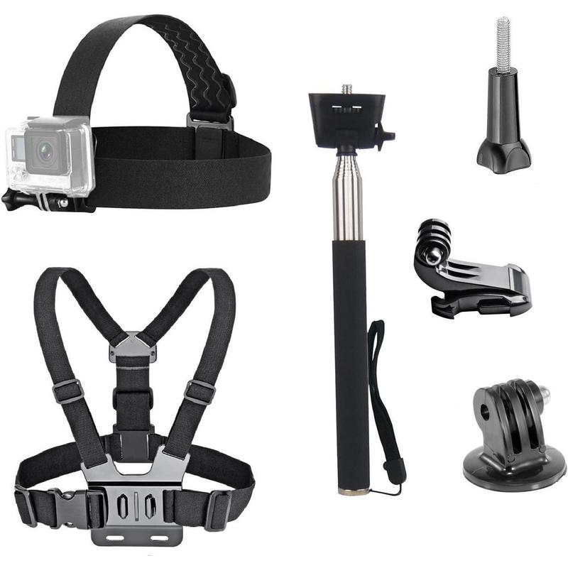 3 in 1 Universal Action Camera Accessories Kit - Head Strap Mount Chest Harness Selfie stick Compatible with Gopro Hero 13 12 11 10 9 8 7 6 5 AKASO EK7000 V50 Brave 7 Dragon Touch Action Camera