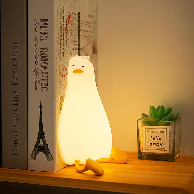 USB Rechargeable Duck Silicone Night Light, Lying Duck Night Lamp Silicone Patting Light Room Bedside Lamp Home Decor Lamp For Child Gift Led Animal