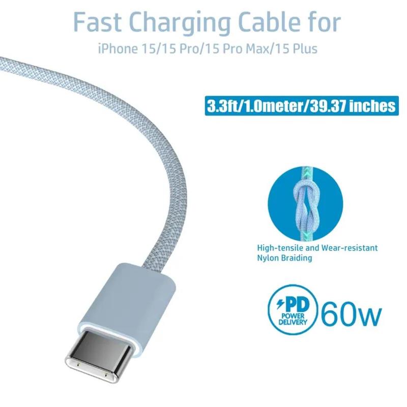 USB-C to USB-C Charging Cable, Fast Charging Data Cable, 60W Charging Data Cable for iPhone 15 15 Pro 15 Pro Max 15 Plus, MacBook Air