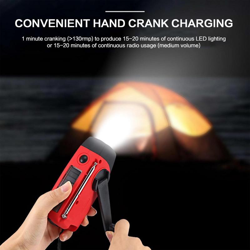 Solar Powered Hand Crank Self-powered LED Flashlight Radio with 2000mAh Power Bank, Portable Radio with Flashlight for Outdoor Camping Hiking