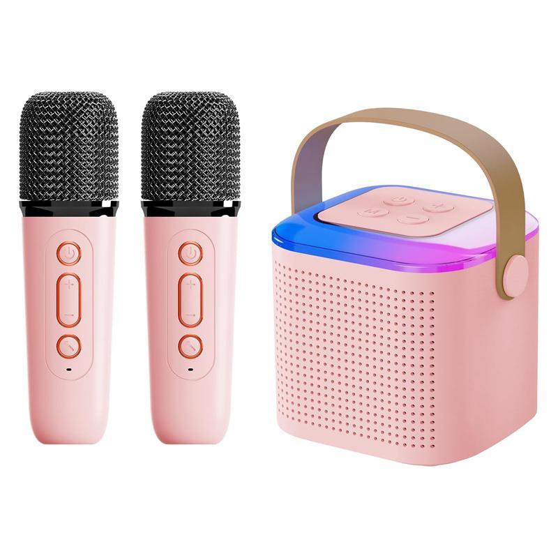 Mini Karaoke Machine for Adults and Kids, Portable Bluetooth Speaker with 2 Wireless Microphone, Led Lights Karaoke Gifts for Girls Boys Birthday Home Party(Pinkcolor)