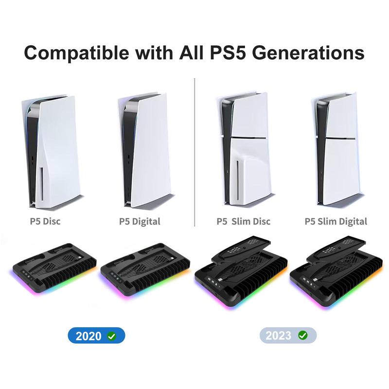 Dual PS5 Controller Charging Dock with Cooling Fan & 3-Port USB Hub