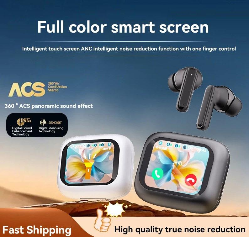 ANC Wireless Bluetooth Earphones with Touch Screen Controls and Waterproof Design for Sports and Gaming