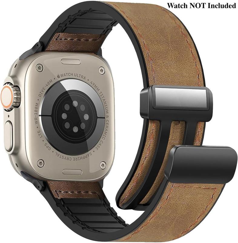 Adjustable Magnetic Leather Band Compatible with Apple Watch, Soft Patchwork Leather Strap Replacement for Apple Watch Ultra Series 10 9 8 7 6 5 4 3 2 1 SE SE2 for band 38 40 41 42 44 45 46 49 mm wearable watchband