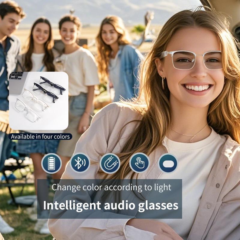 Smart Glasses, Wireless Smart Glasses with Magnetic Charging, AI Smart Glasses for Music & Call Navigation Conference, Suitable for Men and Women