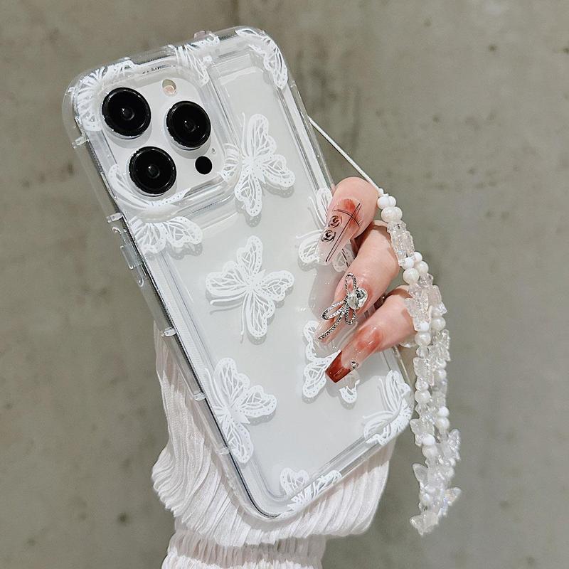 Butterfly Decor Phone Case with Wrist Strap, Shockproof Phone Protective Cover for Fall, Fashion Phone Accessories for iPhone Cases 11 12 13 14 15 Pro Max Series, Phone Cases Accessories