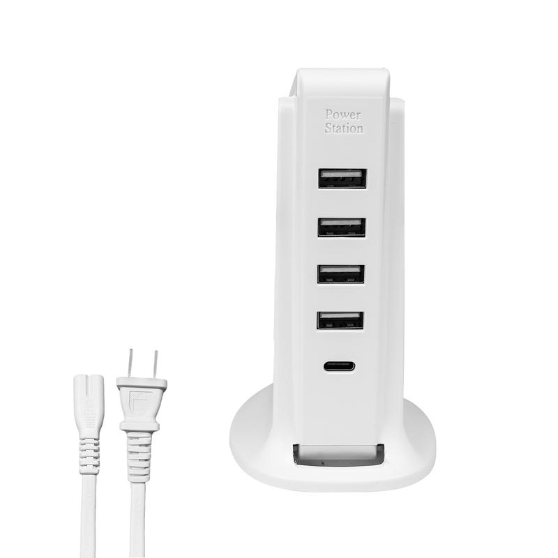 Diomart Charging Station for Multiple Devices, Wall Charger Block 4 USB Ports, USB Charging Hub Smart IC, Charger Tower with Type-C 3A for iPhone iPad Tablets Smartphones, Home Office Use Android Adapter