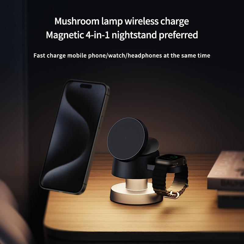 4-in-1 Magnetic Wireless Charger, Multifunctional Wireless 15W Magnetic Fast Charging Stand with Night Light for iPhone, Wireless Charger for Airpods, Quick Charging Station, Charger