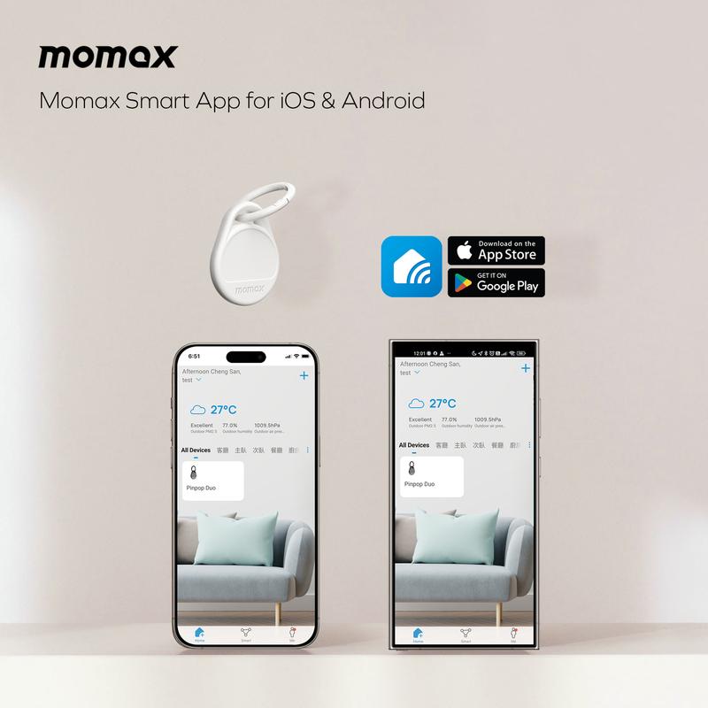 MOMAX Key GPS Finder Tracker Tag Waterproof Supports Apple and Android  with APP,Sound Location, Locator for Luggage,Suitcase,Wallet