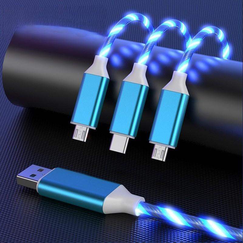 1m USB Charging Cable, Glowing LED Light Up Charger Cord, Type-C Charger Cable For iPhone Samsung Android